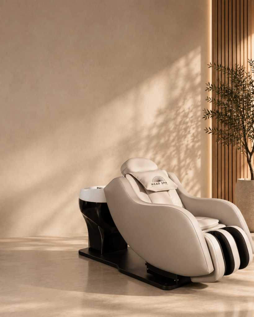 Fauteuil de shampoing moderne et ergonomique pour un espace de Head Spa professionnel.